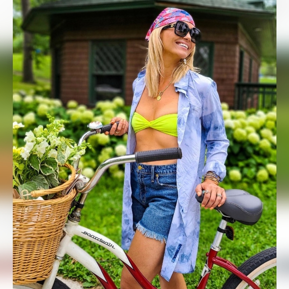 NEW! SUN50 Blue & White Tie-Dye Button-Up Beach Swim Cover Up Shirt Dress XS - Picture 11 of 11